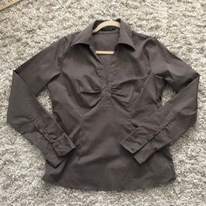 Gray long sleeve VNeck collared blouse with side zipper, XL, Vero Moda